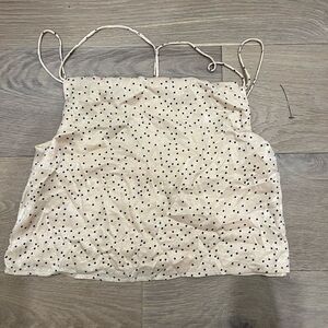 Superdown Women's Cream Black Spaghetti Strap Polka Dot Crop Top Size Small
